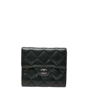 CHANEL Black Lambskin Leather Logo Wallet
